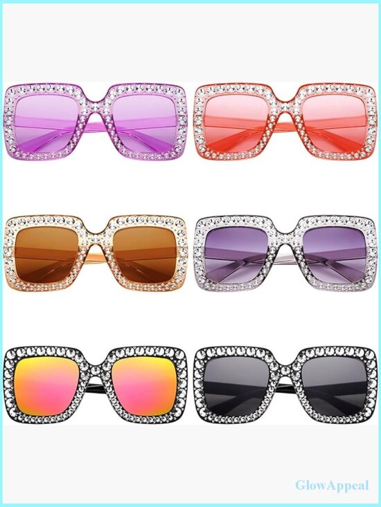 Accessories - 6 Pairs Oversized Square Sunglasses Rhinestone Disco Party Photo Props